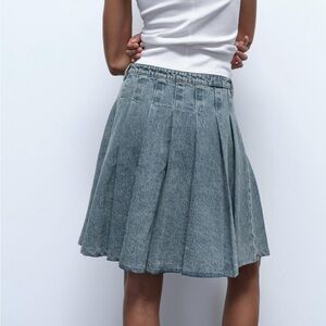 Pleated Denim Skirt